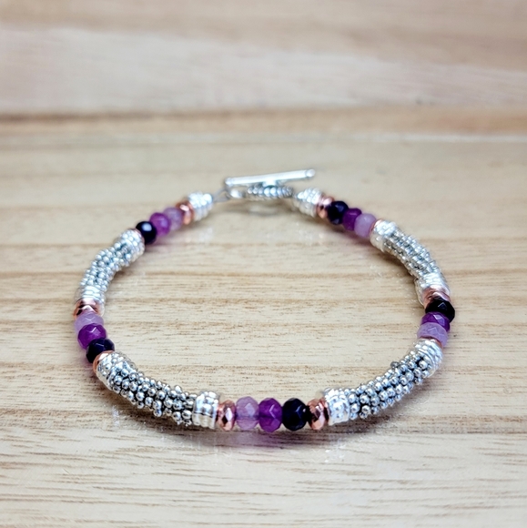 Purple Ombre Beaded Gemstone Toggle Bracelet - Picture 8 of 10